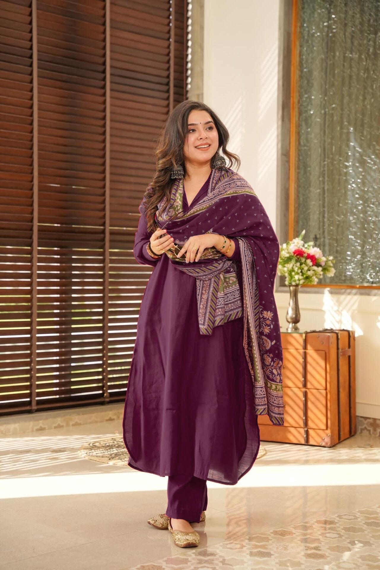 Rani South Cotton Suit Set with Chanderi Silk Dupatta