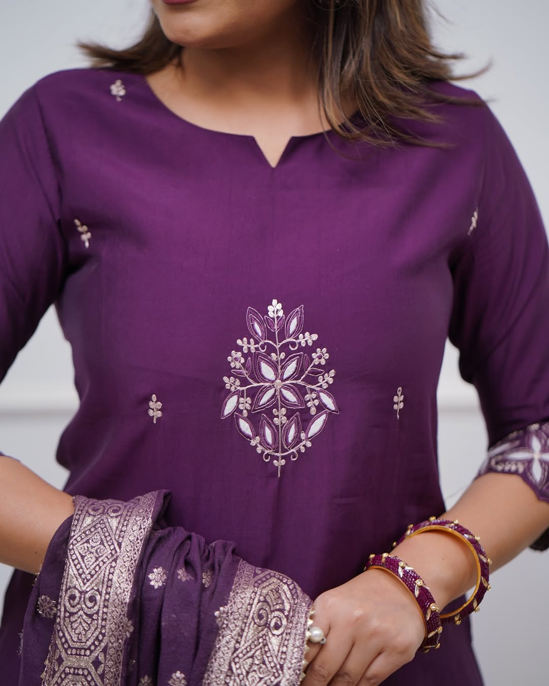 Chanderi Kurti Set with Jacquard Dupatta