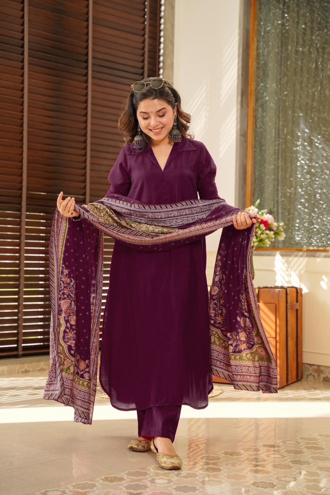 Rani South Cotton Suit Set with Chanderi Silk Dupatta