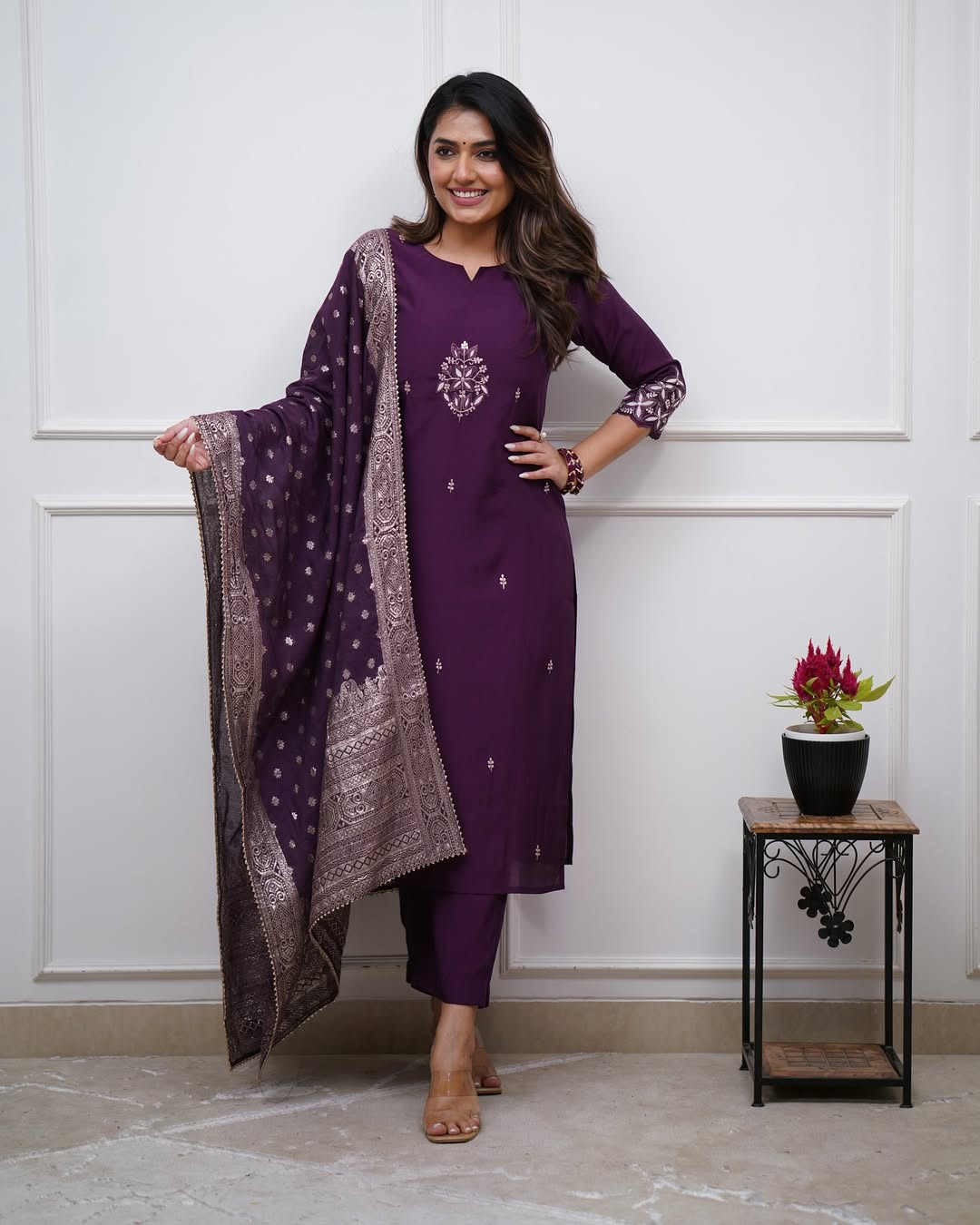 Chanderi Kurti Set with Jacquard Dupatta