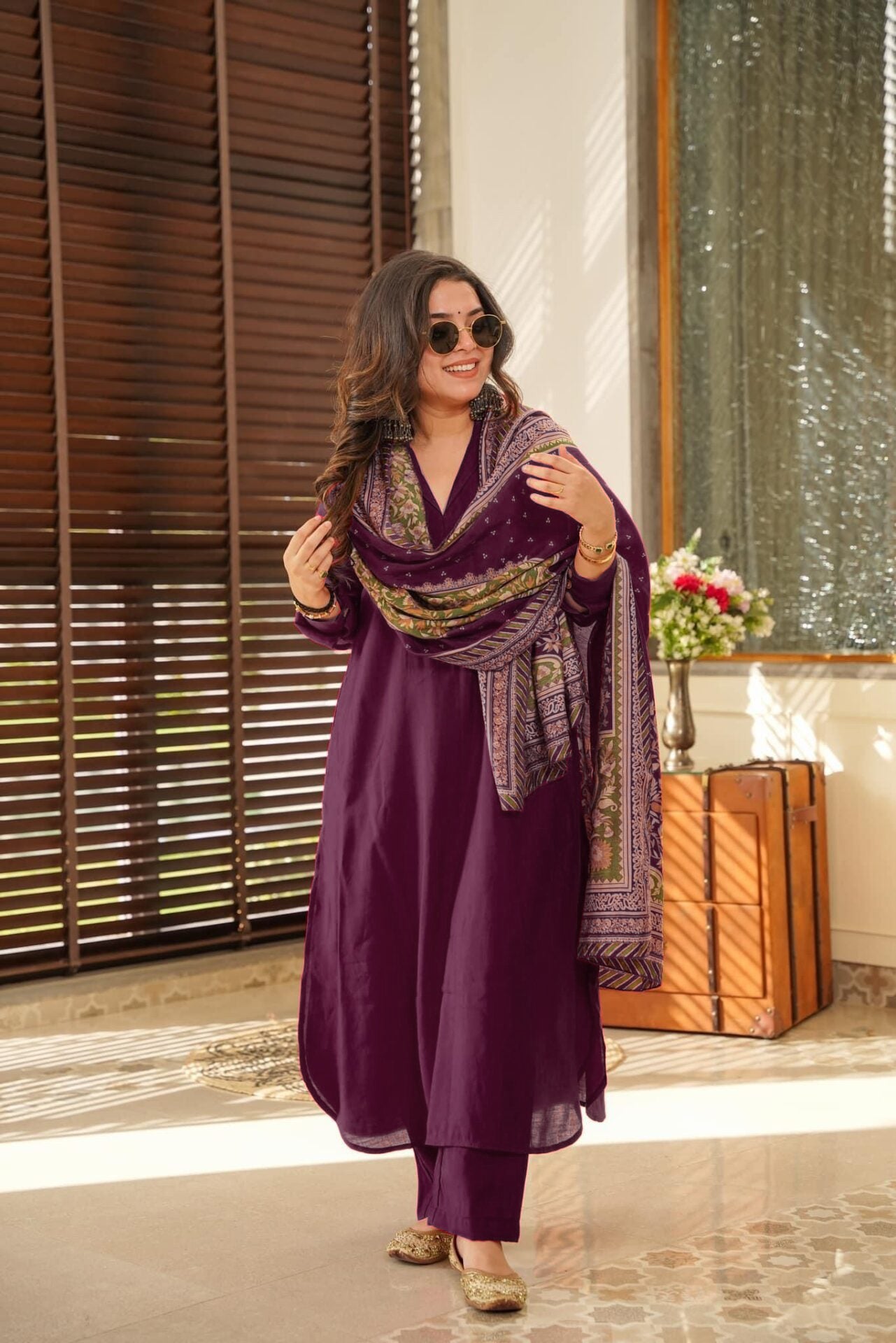 Rani South Cotton Suit Set with Chanderi Silk Dupatta
