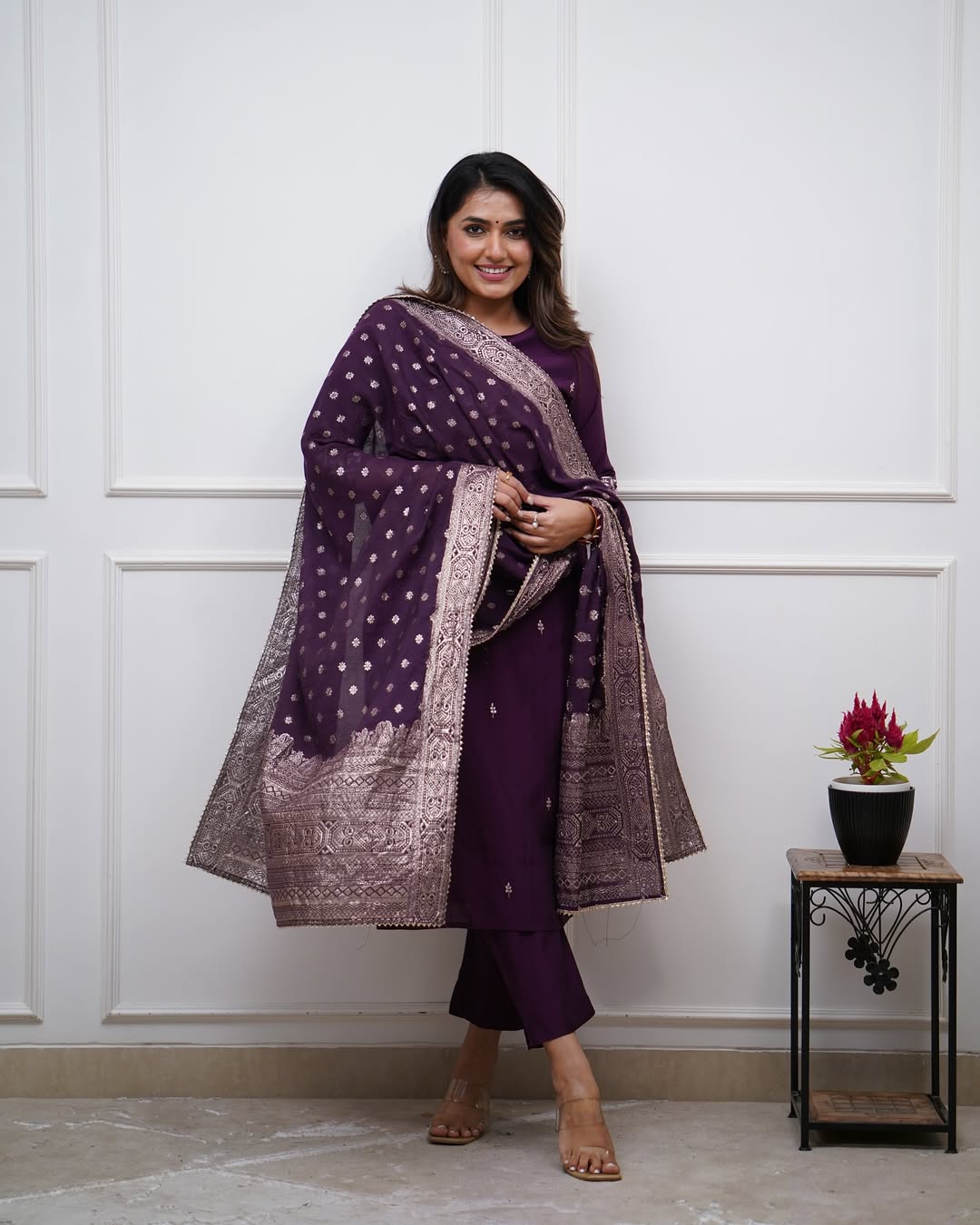 Chanderi Kurti Set with Jacquard Dupatta